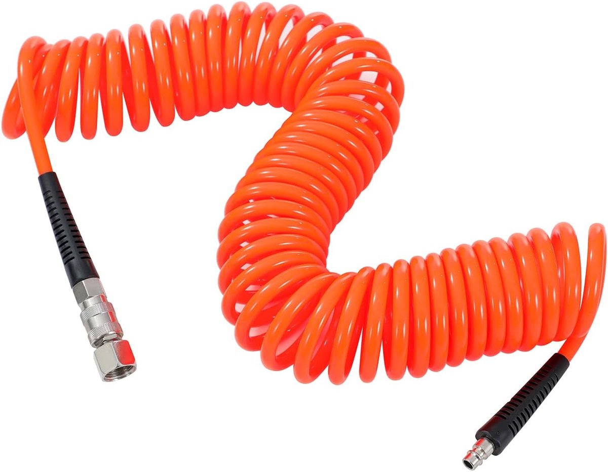 ORAZIO Air Compressor Hose Polyurethane Recoil 10 Meter Long 7mm ID x 10mm OD Air Hose with 1/4" Europe Quick Coupling - ShopVlot