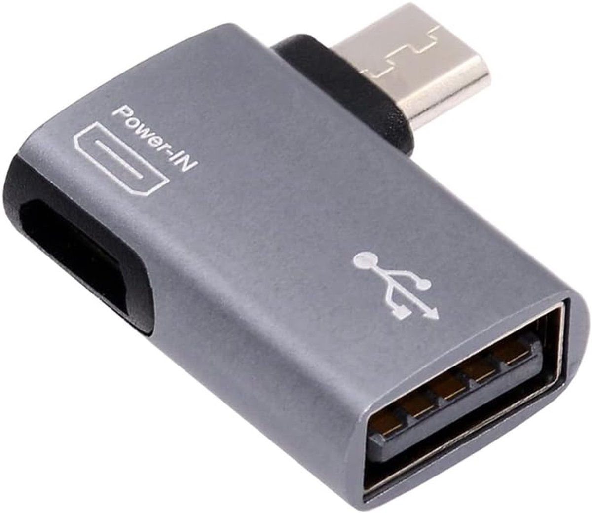 Micro USB 2.0 to Type-A Female OTG Host Adapter 90 Degree Left Angle with USB Power for Phone Tablet - ShopVlot