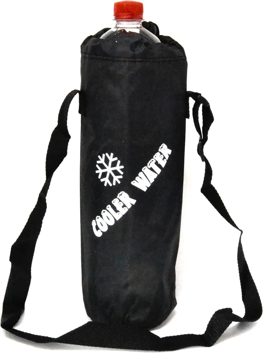 Thermo flessenhoes met lange riem, 1,5 liter, zwart, sneeuwvlokkendesign, flessentas, koeltas - ShopVlot