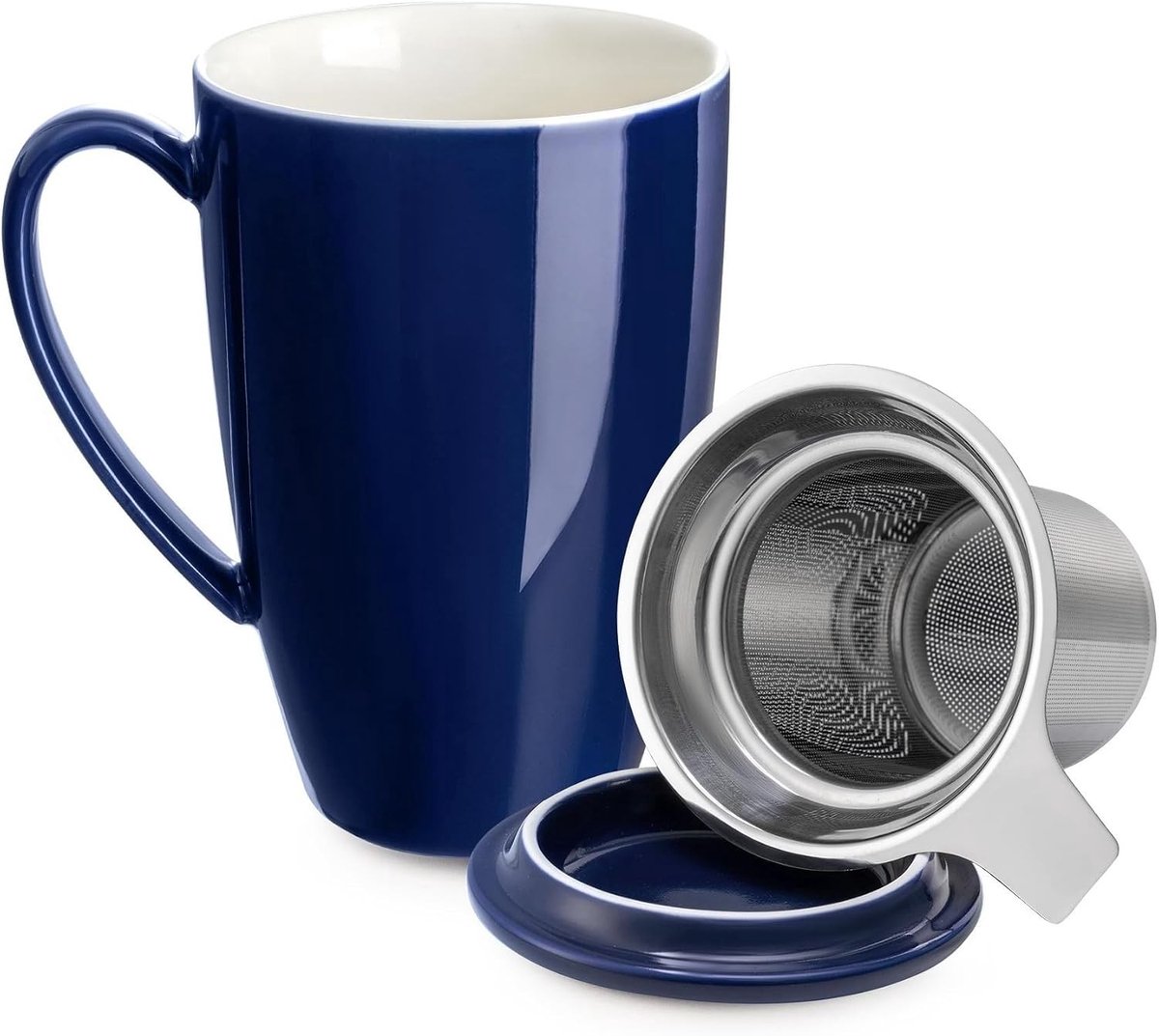 Elegante Porseleinen Theekop met Deksel en Zeef, Grote Mokken voor Thee, Koffie en Melk, Perfect voor Thuis en op Kantoor, Ideaal Cadeau voor Vrouwen, 450ml