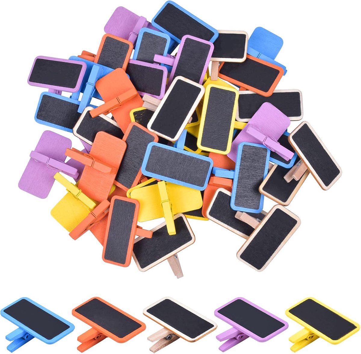 Minibordjes met clip 50 stuks - klein houten krijtbord - lichte en duurzame clip - ideaal voor decoratie en notities - ShopVlot