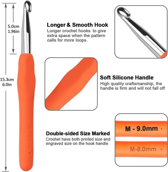 9mm Haaknaalden, Ergonomische Haaknaalden met Zachte Aluminium Handgreep voor Beginners en Hobbyisten, Ideaal voor Haken en Creatieve Projecten — afbeelding 4