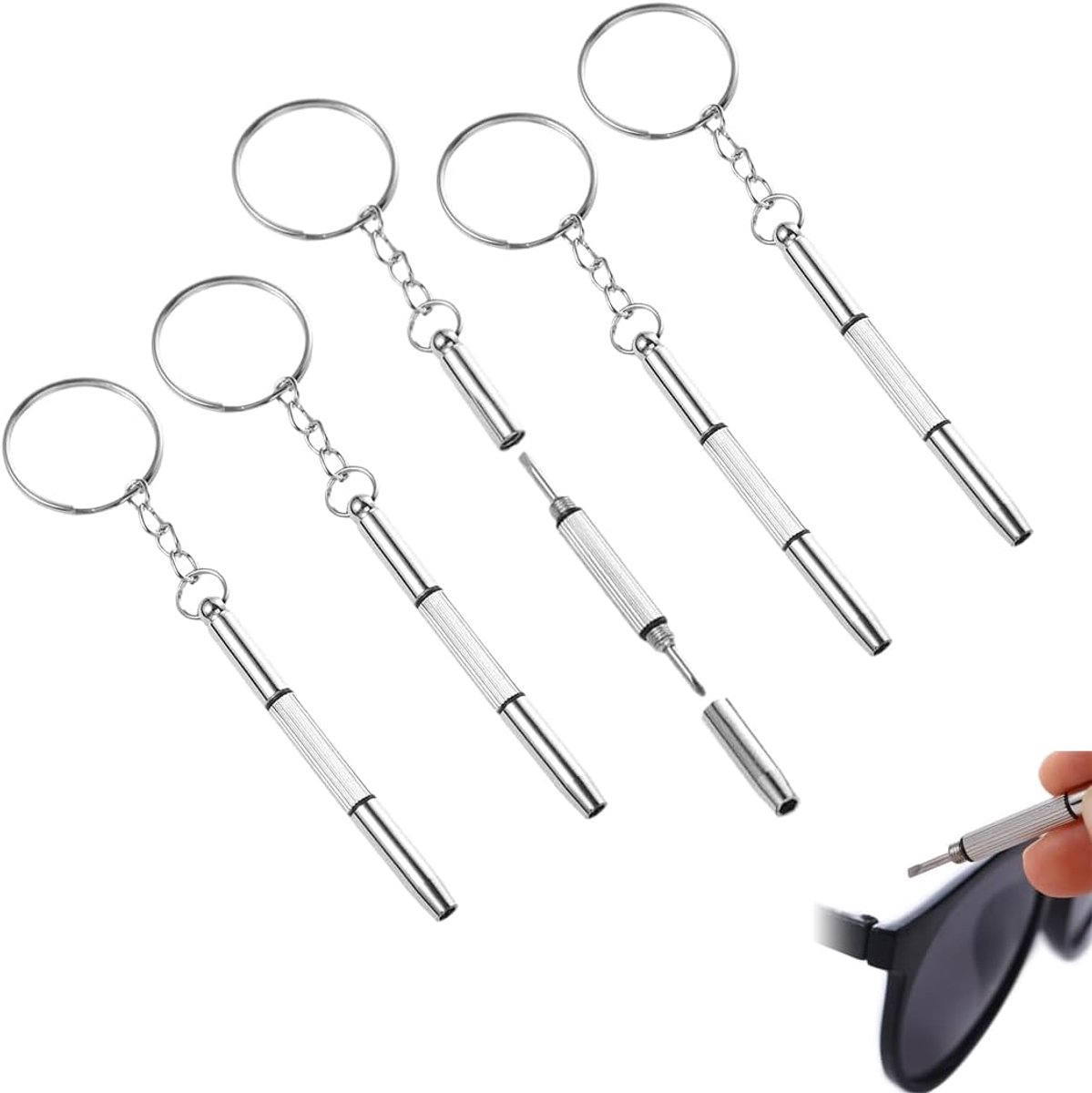 Set van 5 3-in-1 brillenschroevendraaiers - mini gereedschap - ideaal voor brillenreparatie - compacte oplossing - ShopVlot