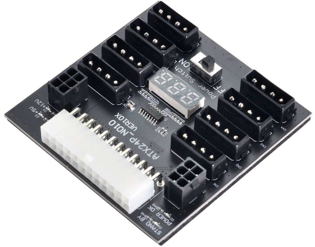 Adapterboard 24Pin naar IDE 8x 4Pin + 2x 6Pin - Voor CHIA ETH BTC Mining - Ondersteunt DC5V en 12V - ShopVlot