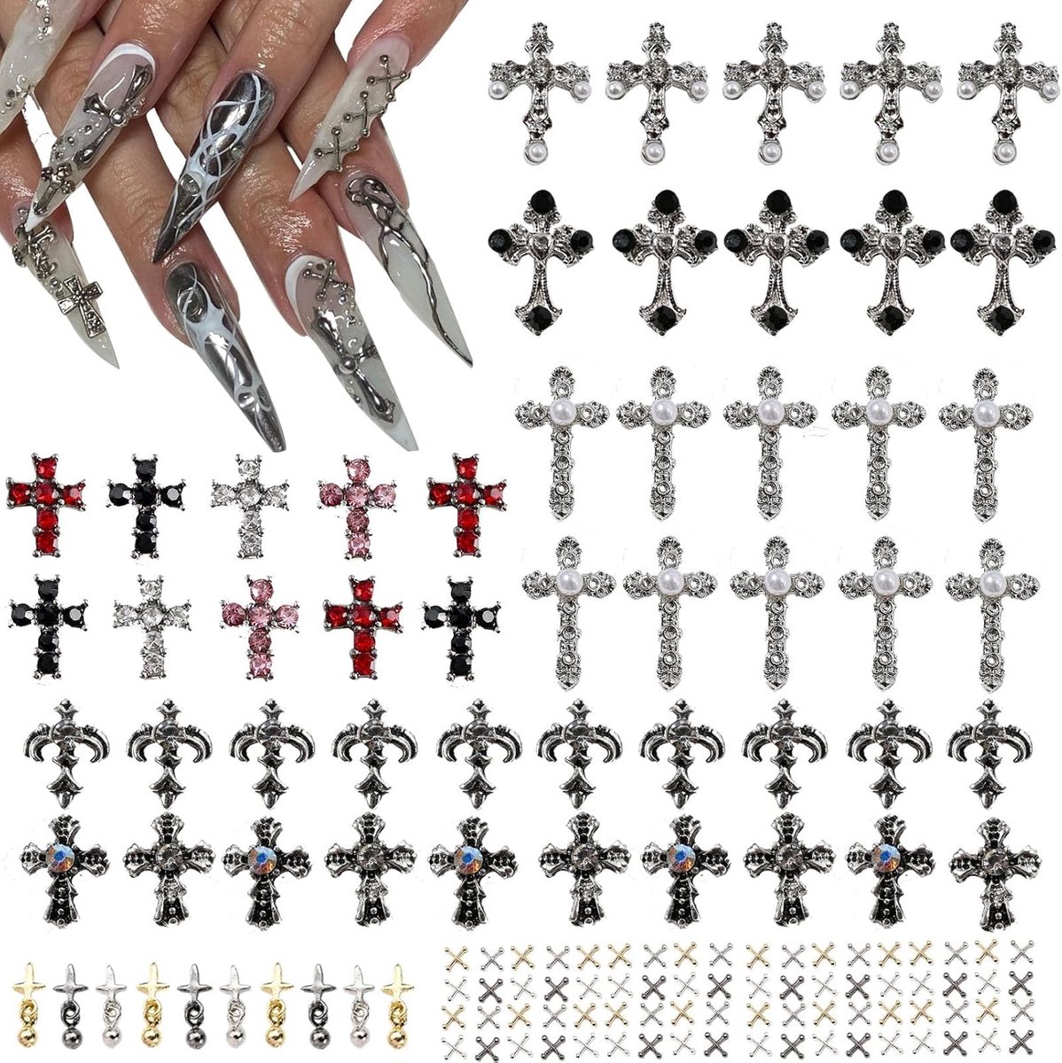 Nagelversieringen 3D kruis - 100 stuks met parels en kristallen - unieke nail art decoratie - voor persoonlijke stijl - ShopVlot