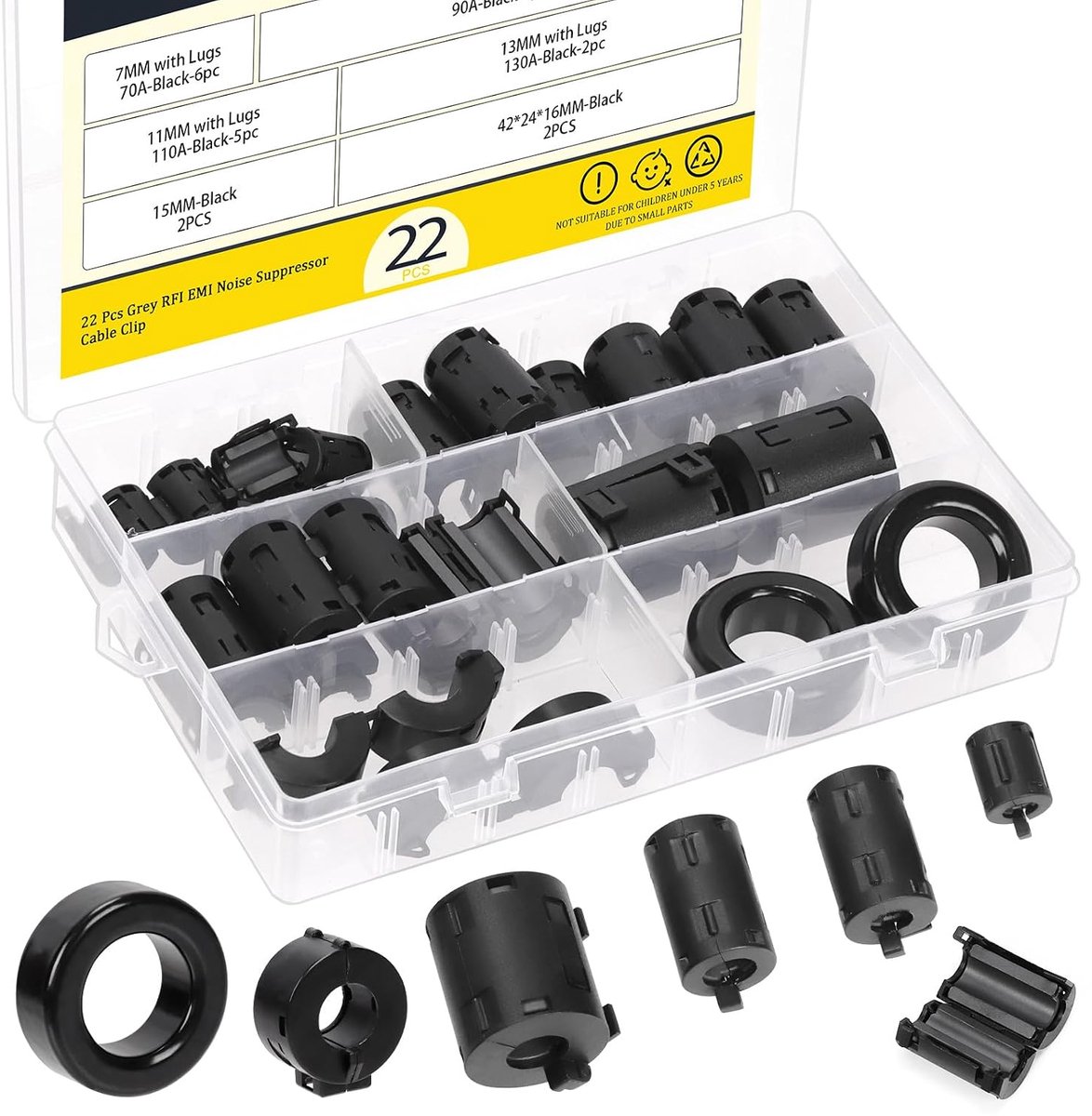 Ferrietkernen 22 stuks - Clip-on ferrietring - RFI/EMI ruisonderdrukker - Ideaal voor kabels - ShopVlot