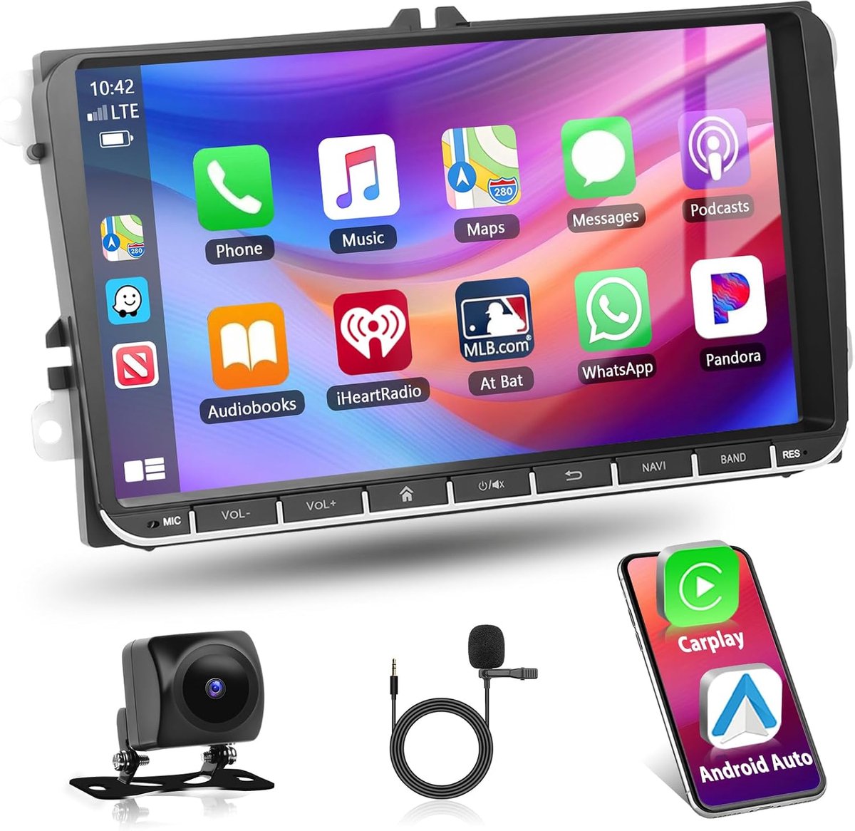 Auto stereo met 4+64G - Draadloos Carplay/Android Auto - GPS Navigatie met Touch Screen - ShopVlot
