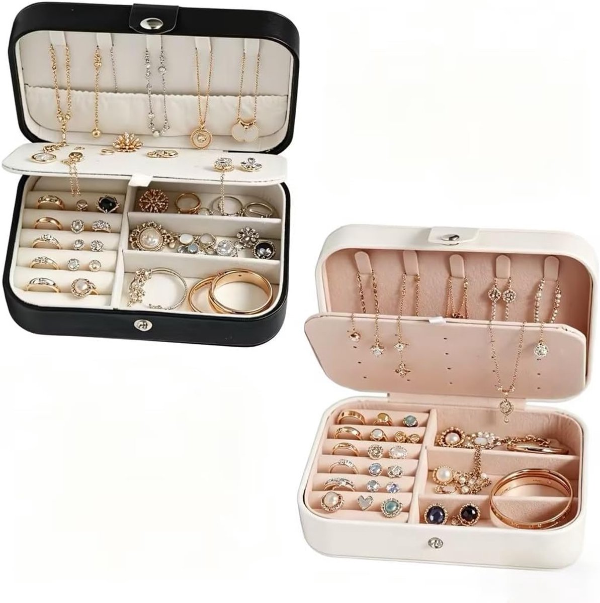 Sieradenkistjes voor reizen - klein leer - organizer voor oorbellen en ringen - ideaal voor dames - ShopVlot