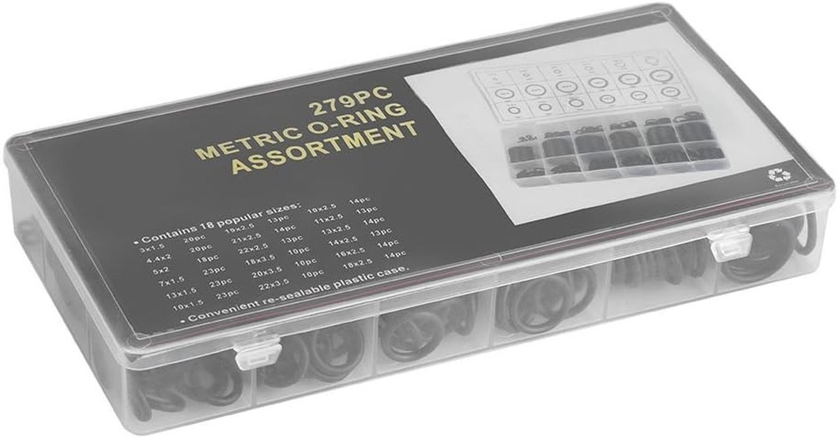 Complete Set van 279 Rubber O-Ringen in 18 Maten voor Waterdichte Hydraulische Lekkage en Sluitingen, Ideaal voor Sanitair en Onderhoud
