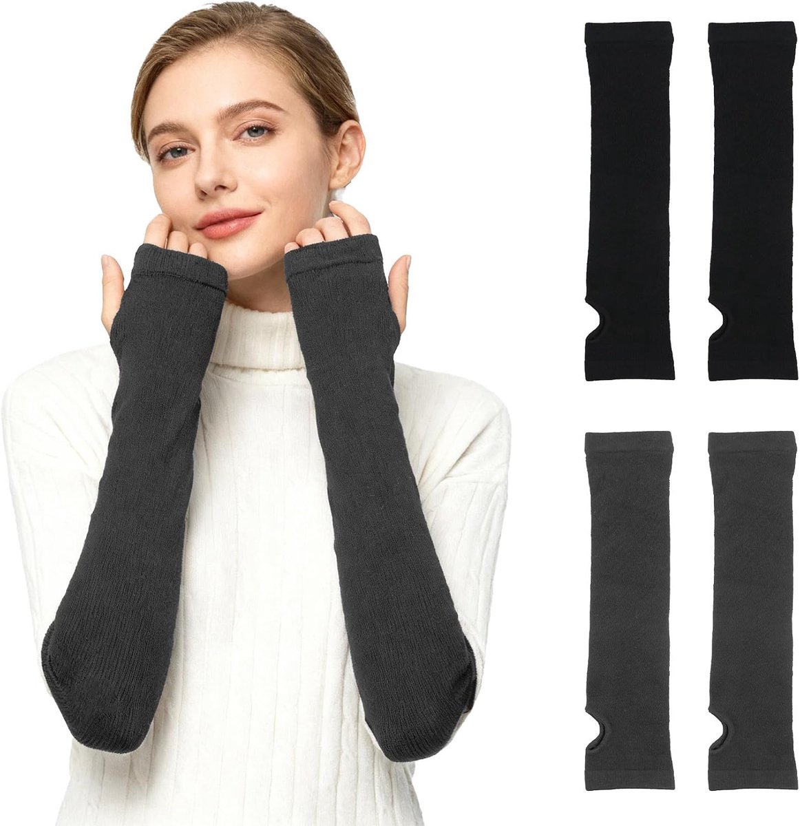 Armwarmers dames - lange vingerloze handschoenen - gebreid wol - warm en stijlvol - ShopVlot