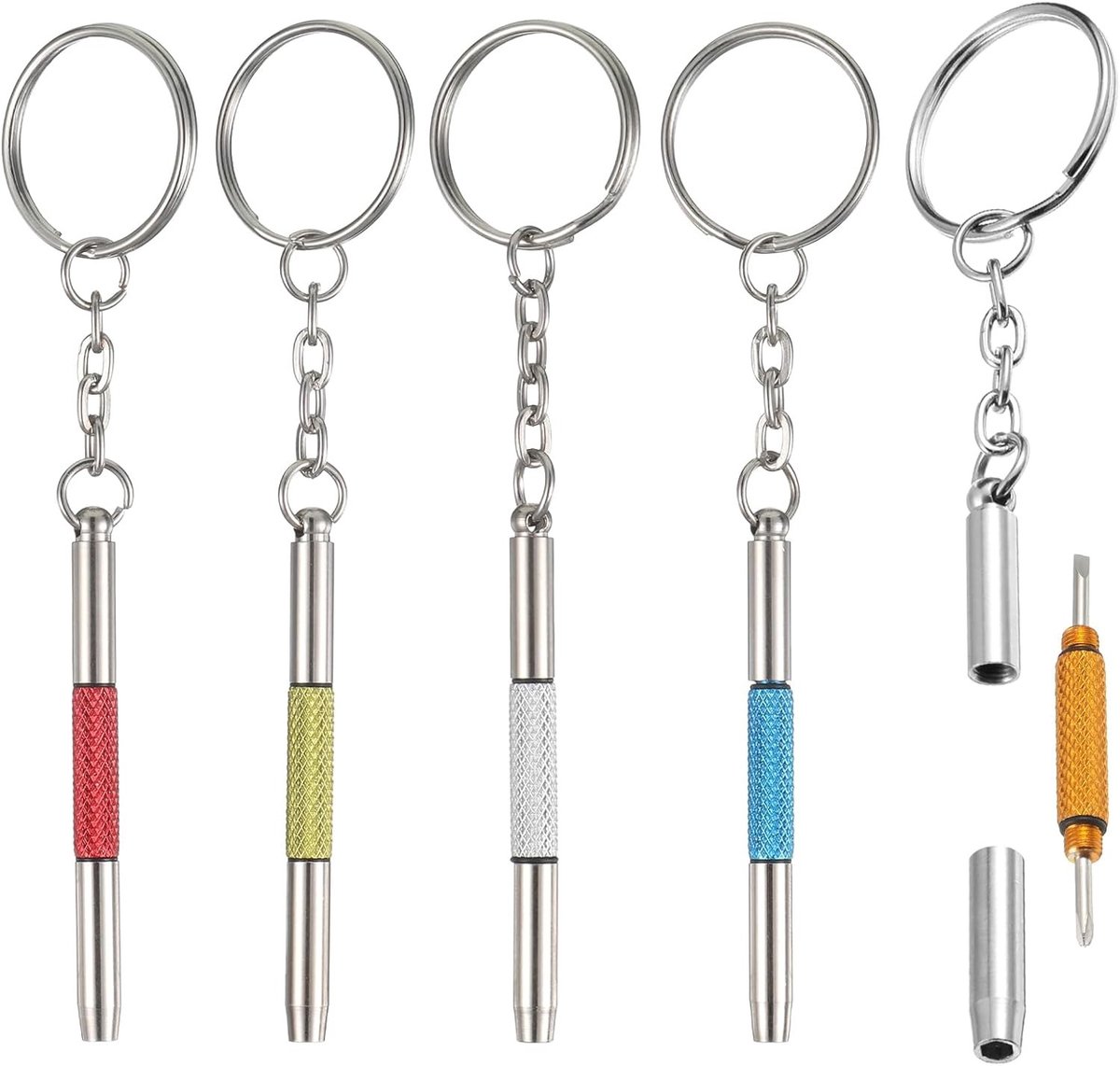 5-delige Mini Schroevendraaier Set voor Brillen, 3-in-1 Schroevendraaier voor Reparaties, RVS Schroevendraaiers met Sleutelhanger, Handig voor Sieraden en Eyewear