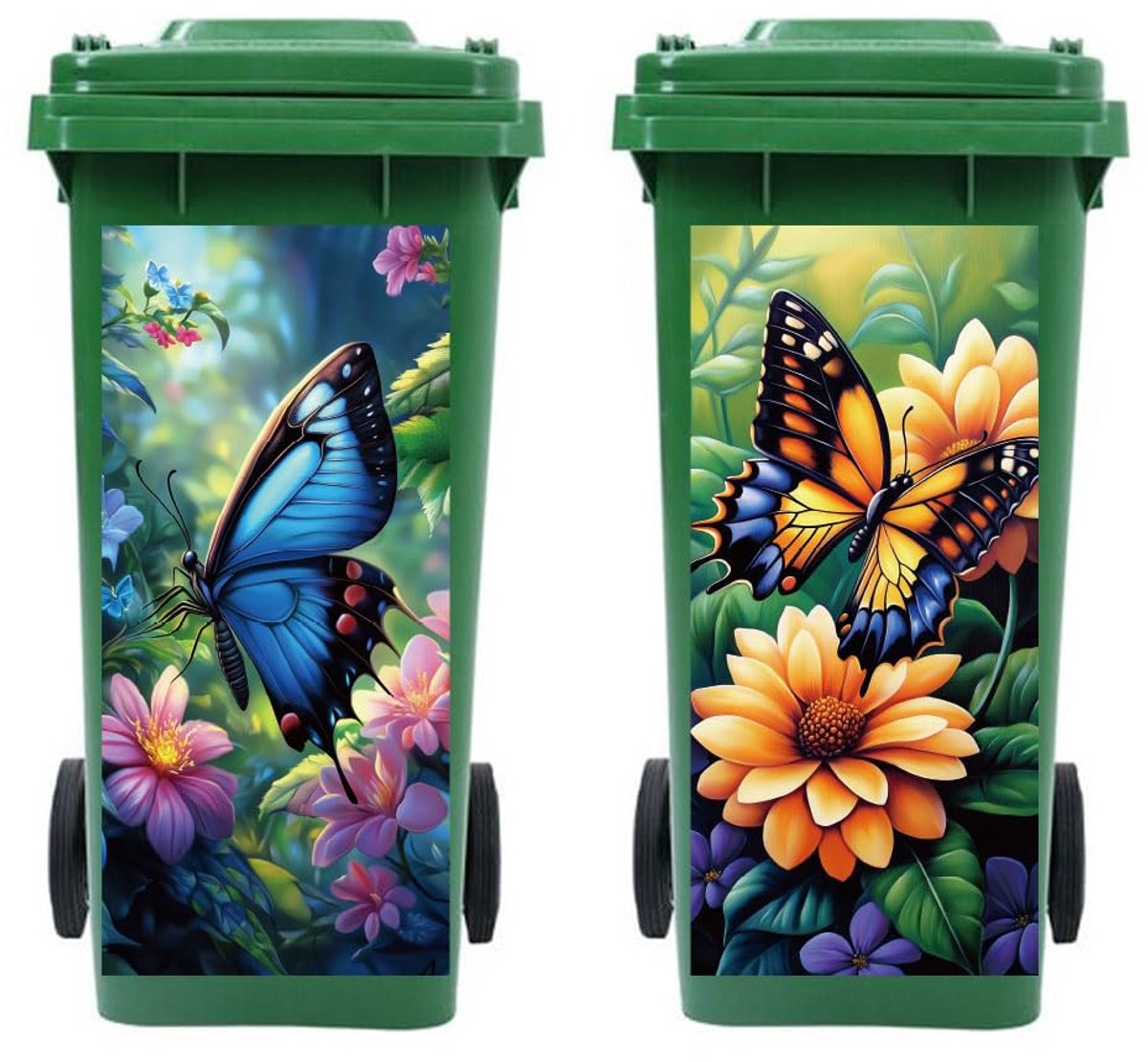 Vuilnisbak Stickers 2 Bladen - Vlinders en Bloemen - Waterproof Zelfklevend - Decoratie voor Buiten en Binnen - ShopVlot