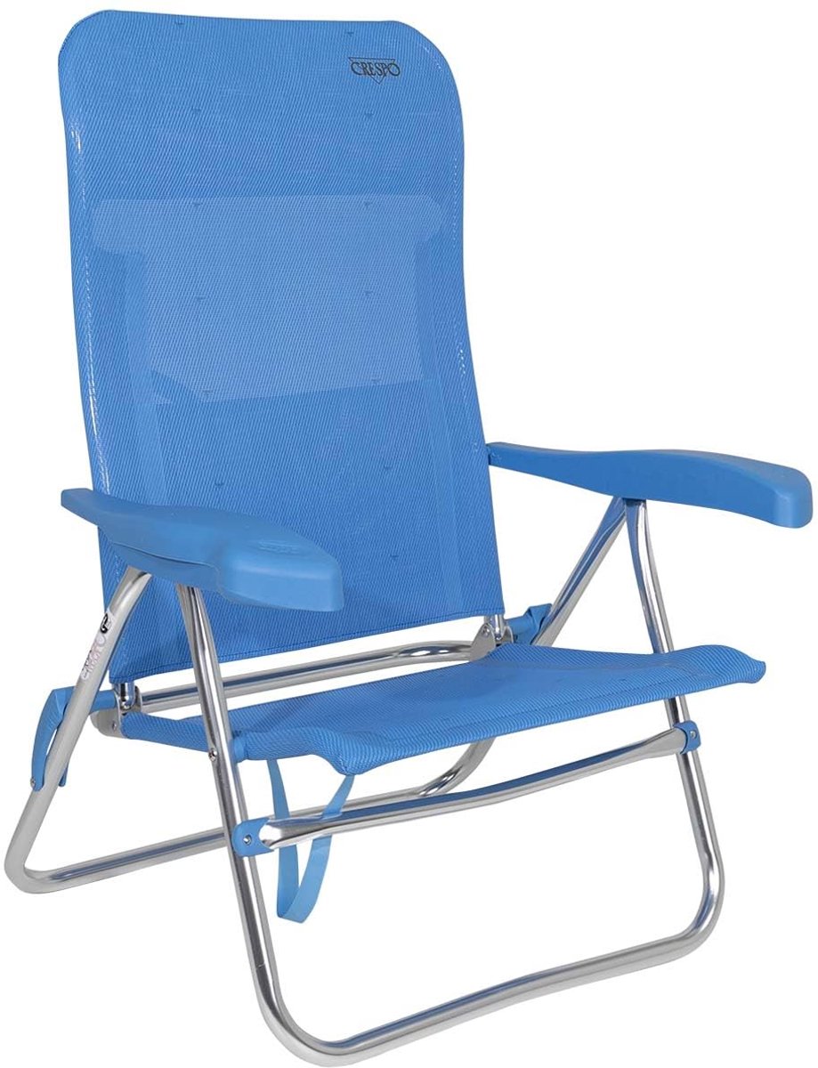 Strandstoel AL/205-M - Verstelbare Campingstoel met Comfortabele Zitting - Lichtgewicht Aluminium Ligstoel voor Strand, Tuin en Buitenactiviteiten - Opvouwbare Relaxstoel - Blauw