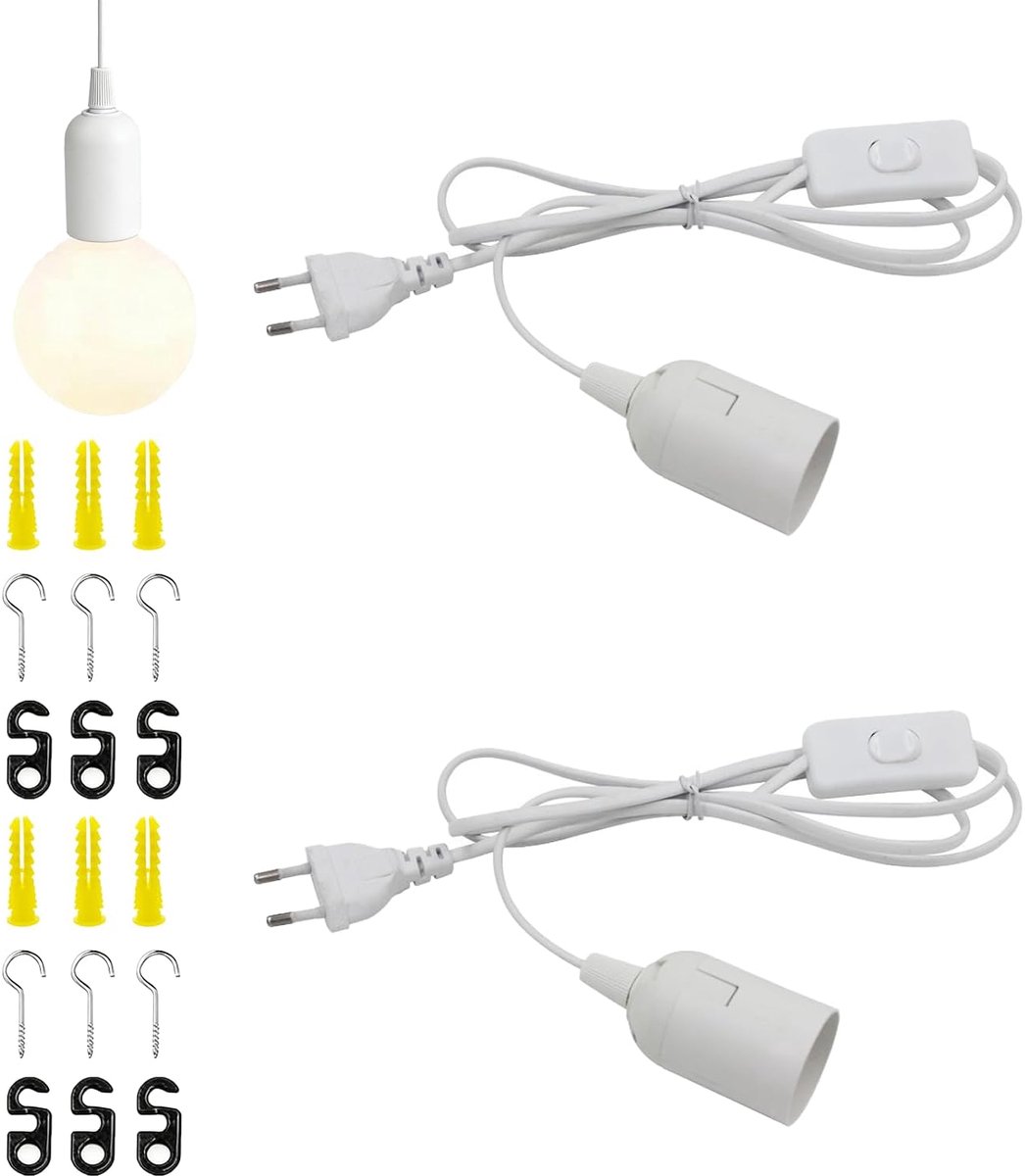 E27 lampfitting met kabel 1,8 m - zwart PVC - voorzien van schakelaar - ideaal voor pendellampen - ShopVlot