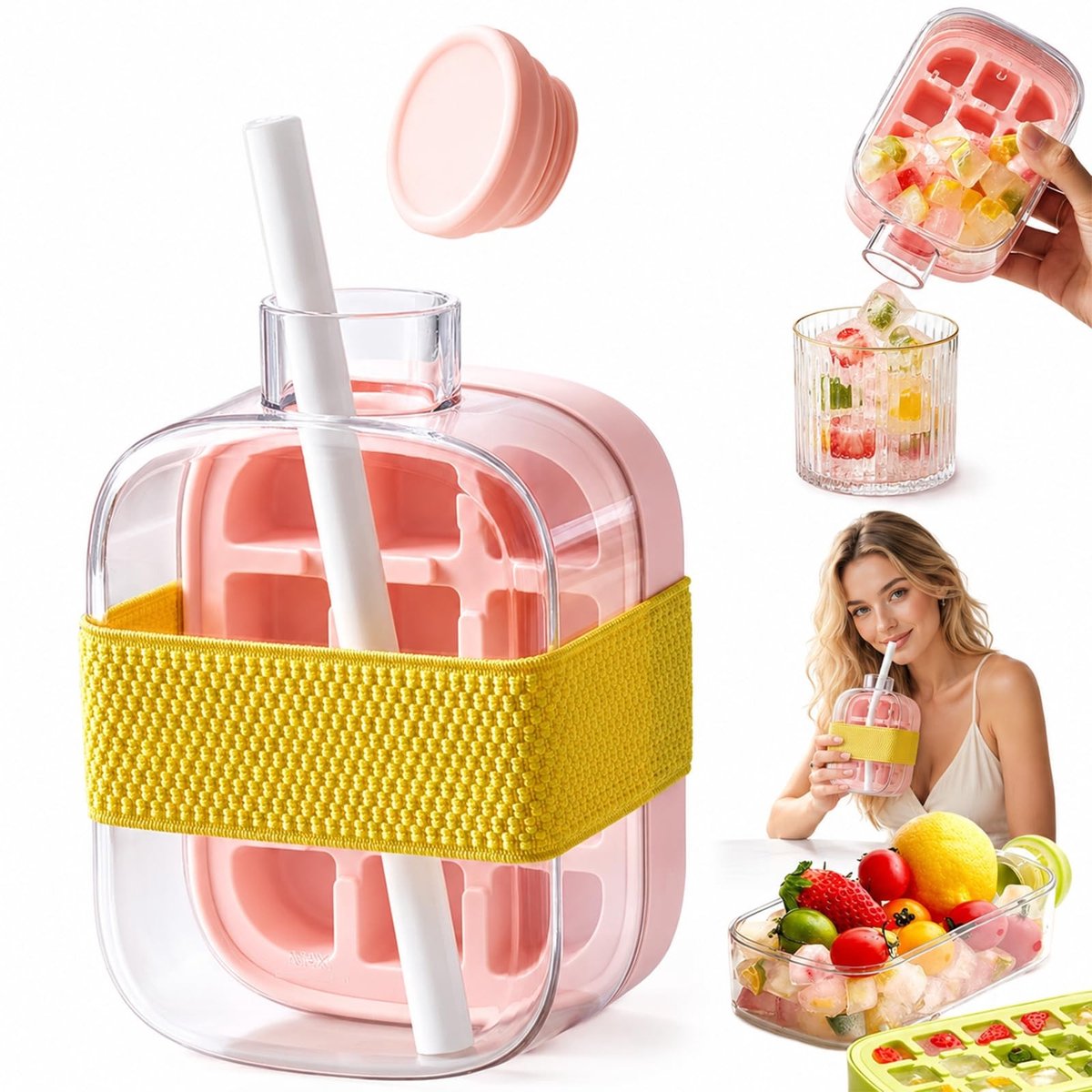 Solidchoice - 2-in-1 IJsblokjeshouder en Drinkfles in Roze
