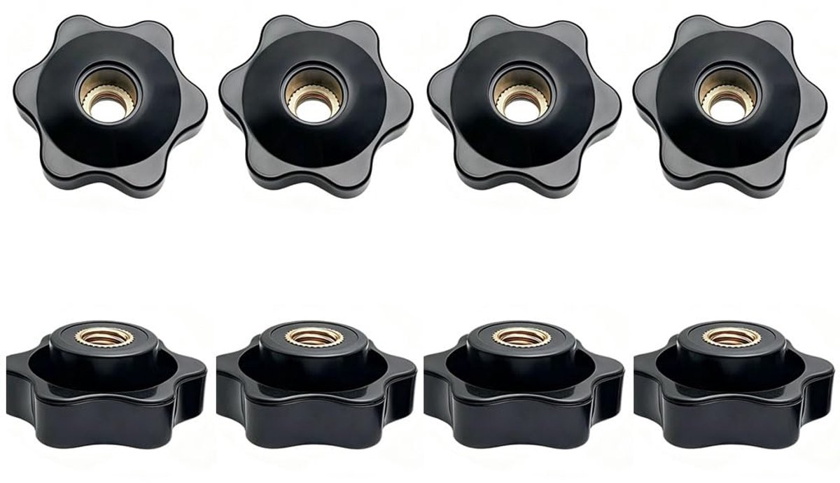 Set van 8 stergreepmoeren M8 38 mm - messing - antislip grip - eenvoudig vastdraaien - ShopVlot