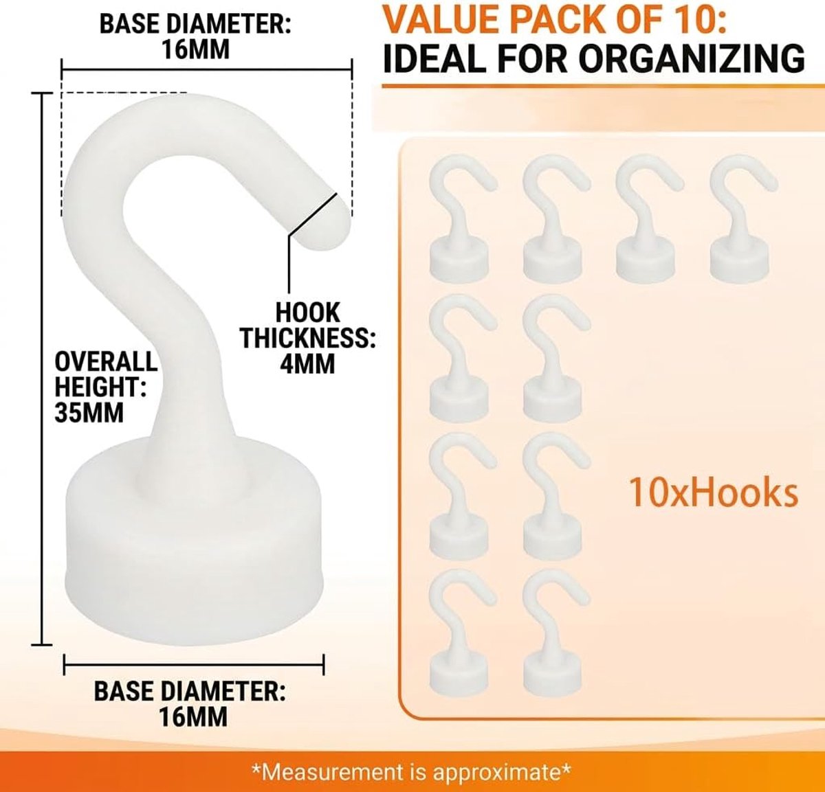 Magneetharingen set van 10 - sterke magneethaken - wit design - veilig ophangen tot 5 kg - ShopVlot