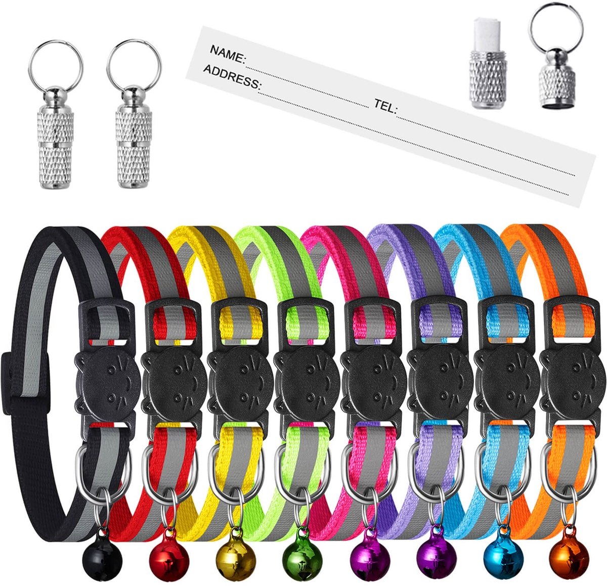 Solidchoice - 8 Stuks Reflecterende Kattenhalsband met Naamlabels