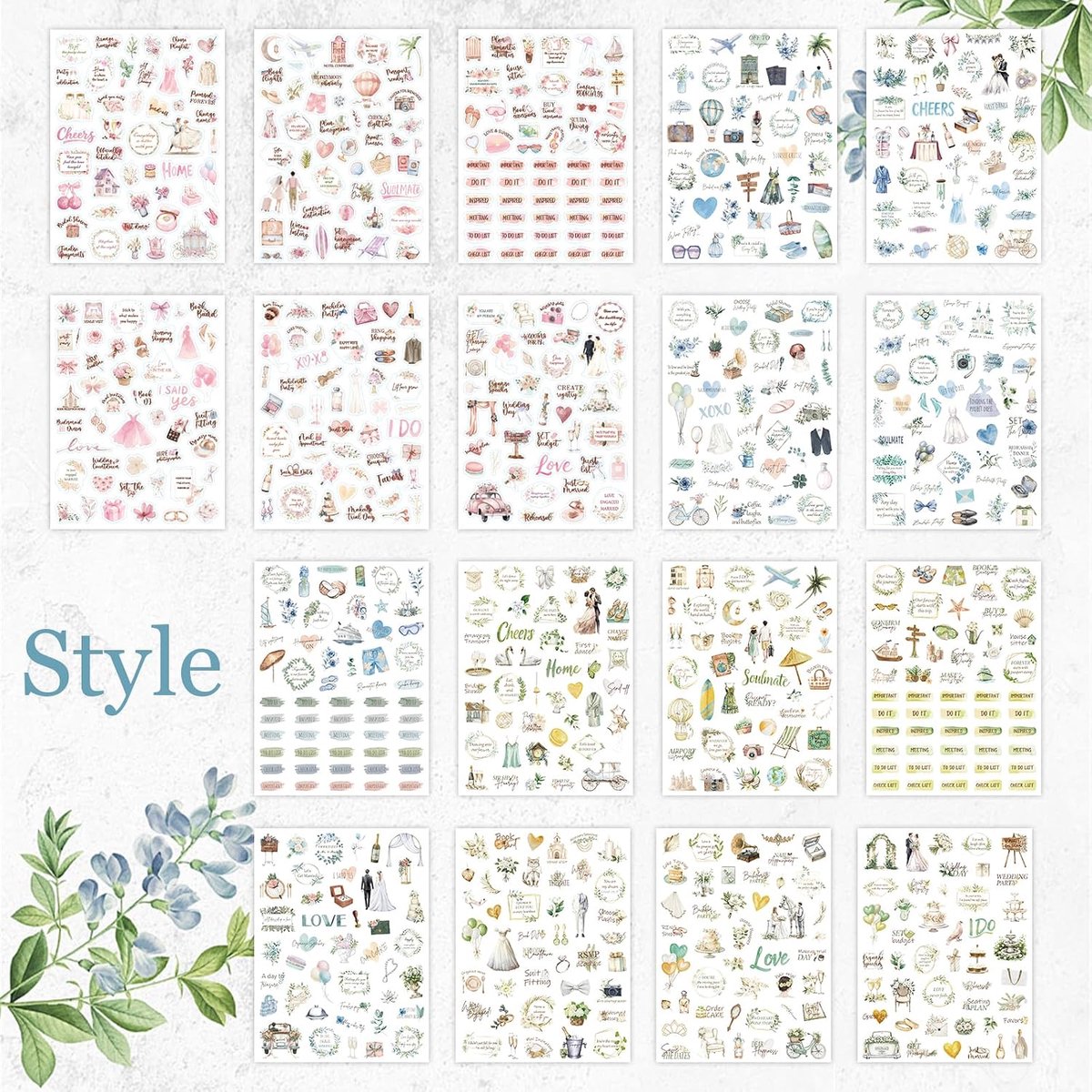 Stickers bruiloft gastenboek 830 motieven - 18 vellen stickers liefde - inclusief 2 markers - voor DIY fotoalbum - ShopVlot