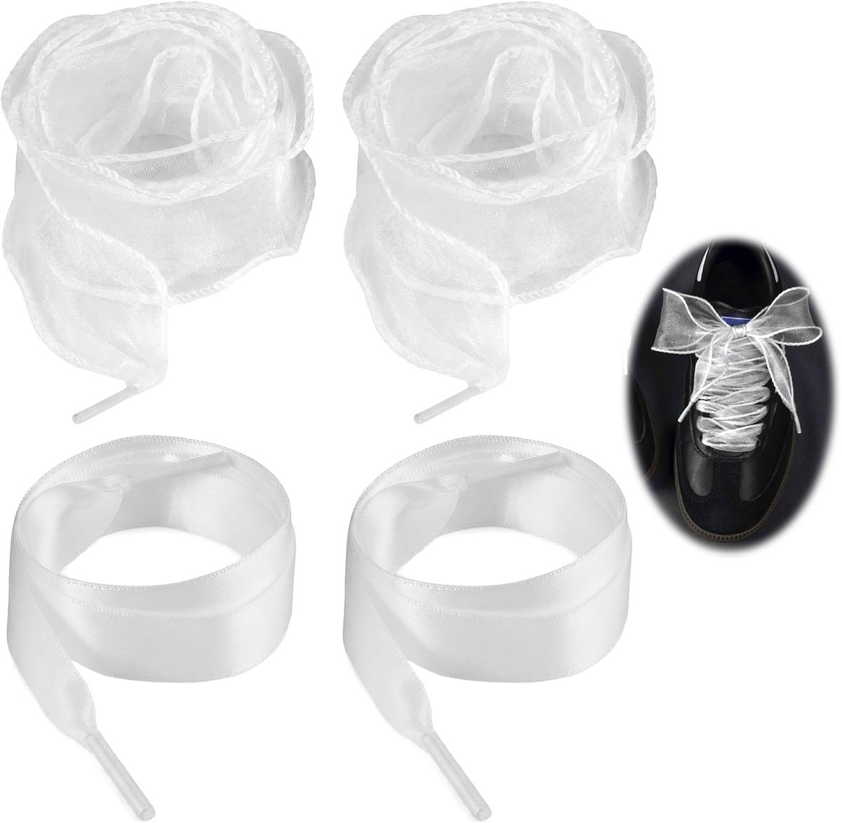 Schoenen Veters 120cm - Witte Transparante Organza Veters - Brede Satijnen Veters - Decoratieve Vervangingsveters - ShopVlot