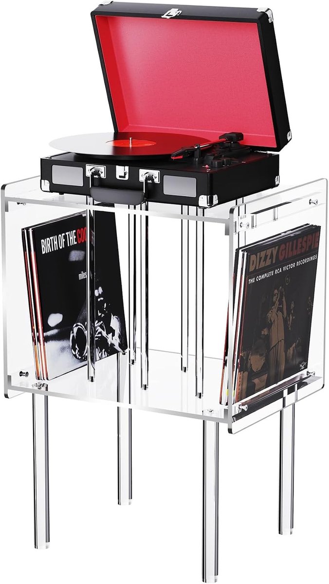 Acryl Platenspelerstandaard - Transparant - 46 x 37 x 66 cm - Met Ingebouwde Vinyl Opslag - Voor Vinyl Platen