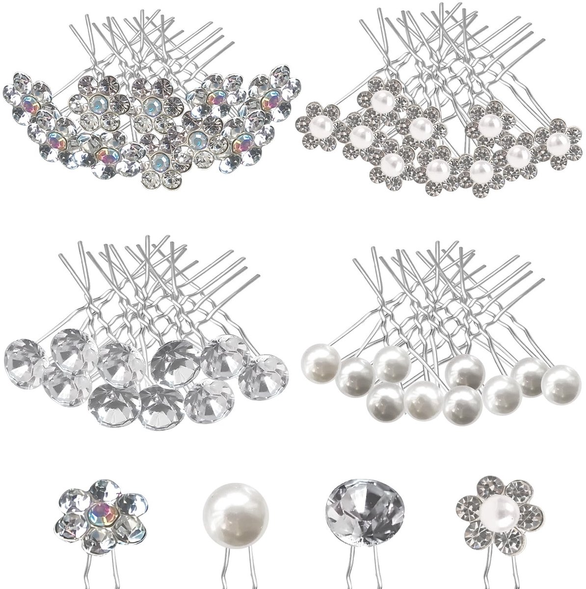 Solidchoice - 40 Stuks Bruids Haarspelden met Parel en Rhinestones