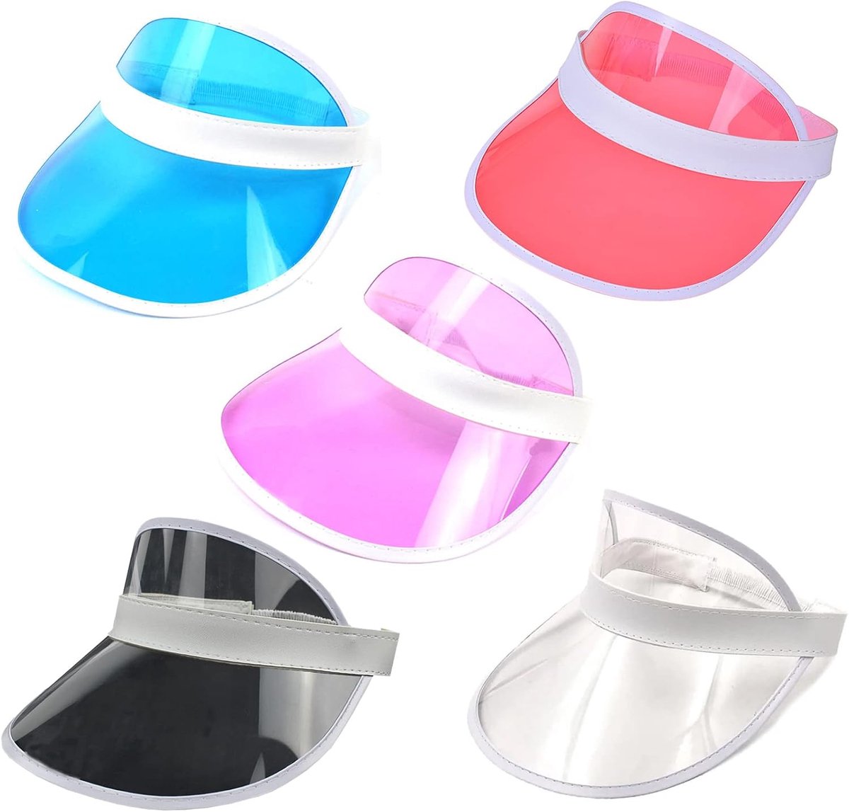 Neon poker visors 5 stuks - transparante klep - retro PVC - ideaal voor buitenactiviteiten - ShopVlot