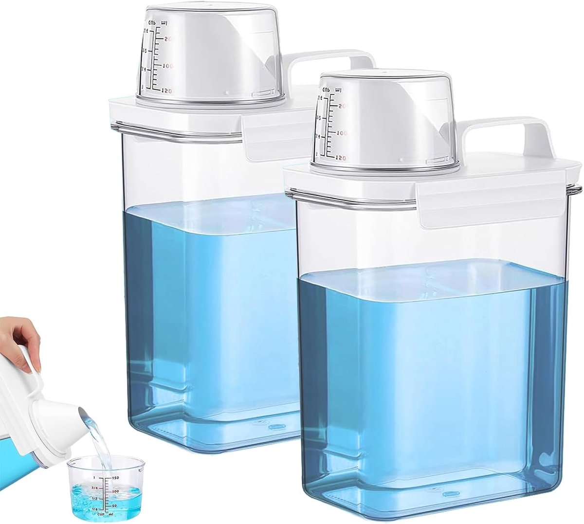 Wasmiddeldispenser - Transparant - 1800 ml - Luchtdichte Bewaardoos met Maatbeker - Voor Wasmiddel en Voedsel