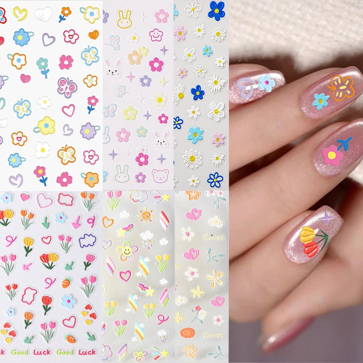 Solidchoice - 6 Vellen 5D Nagelstickers voor Nail Art Decoratie