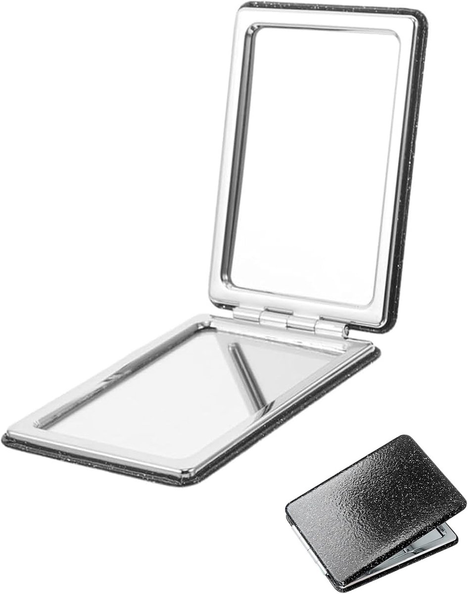 Compacte spiegel 1:1/1:2 - PU-leer - klassiek zwart - ideaal voor handtassen en reizen - ShopVlot