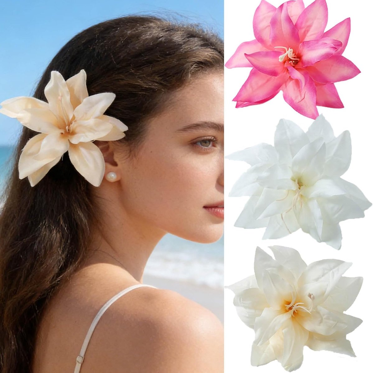 Haarclip grote stof bloem 13 cm - beige - handgemaakt - perfect voor bruiloften - ShopVlot