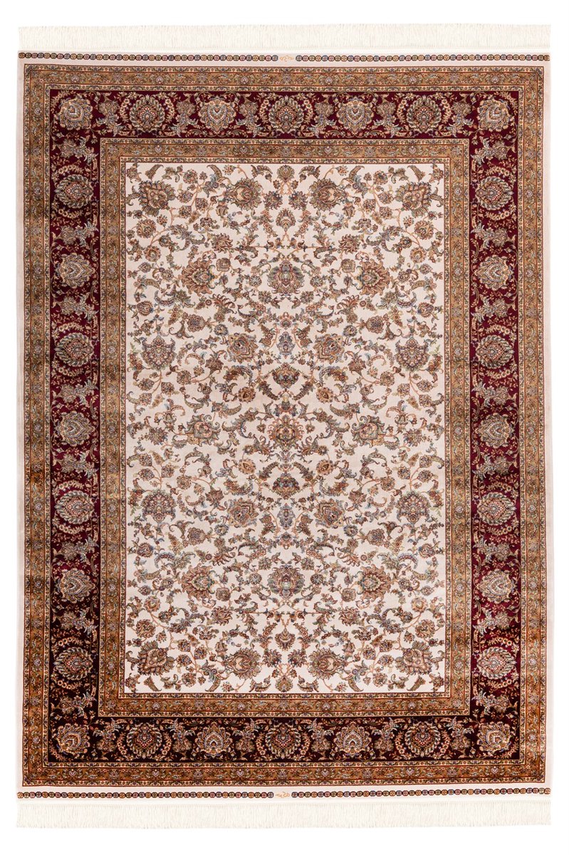 Padiro laagpolig vloerkleed 200 x 290 cm - rood / creme - vintage oosters design - met franjes - geschikt voor vloerverwarming - van modal