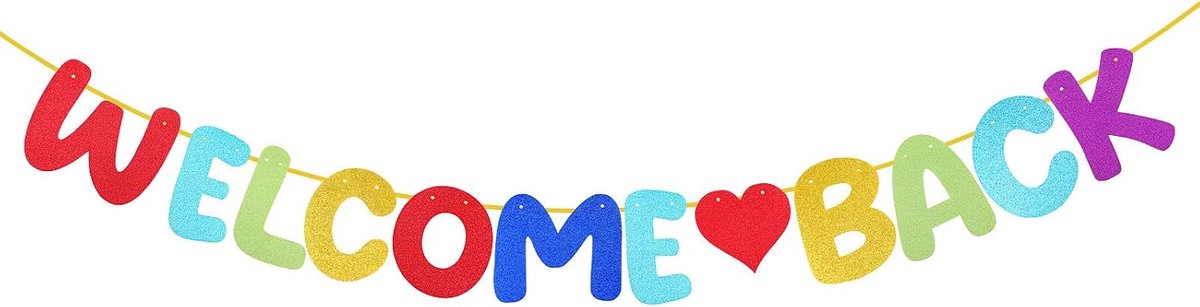 Welkomstslinger - Hartelijk welkom terug banner - Zwart karton - Eenvoudige installatie voor schooldecoratie - ShopVlot