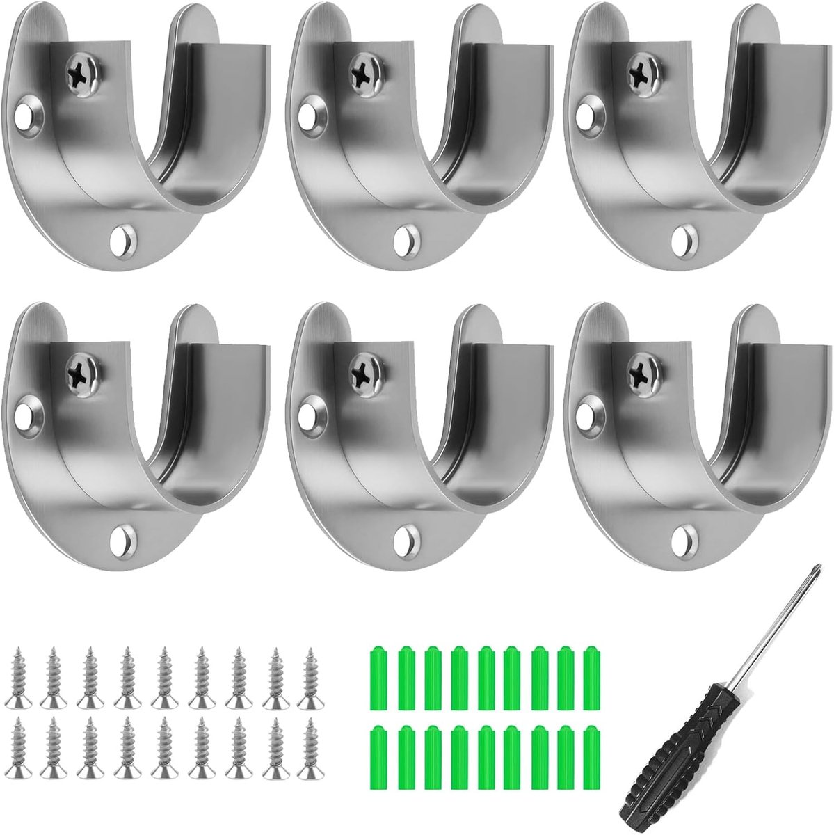 U-vormige stanghouders set van 6 - RVS - 25 mm - geschikt voor zware kleding en opberging - ShopVlot