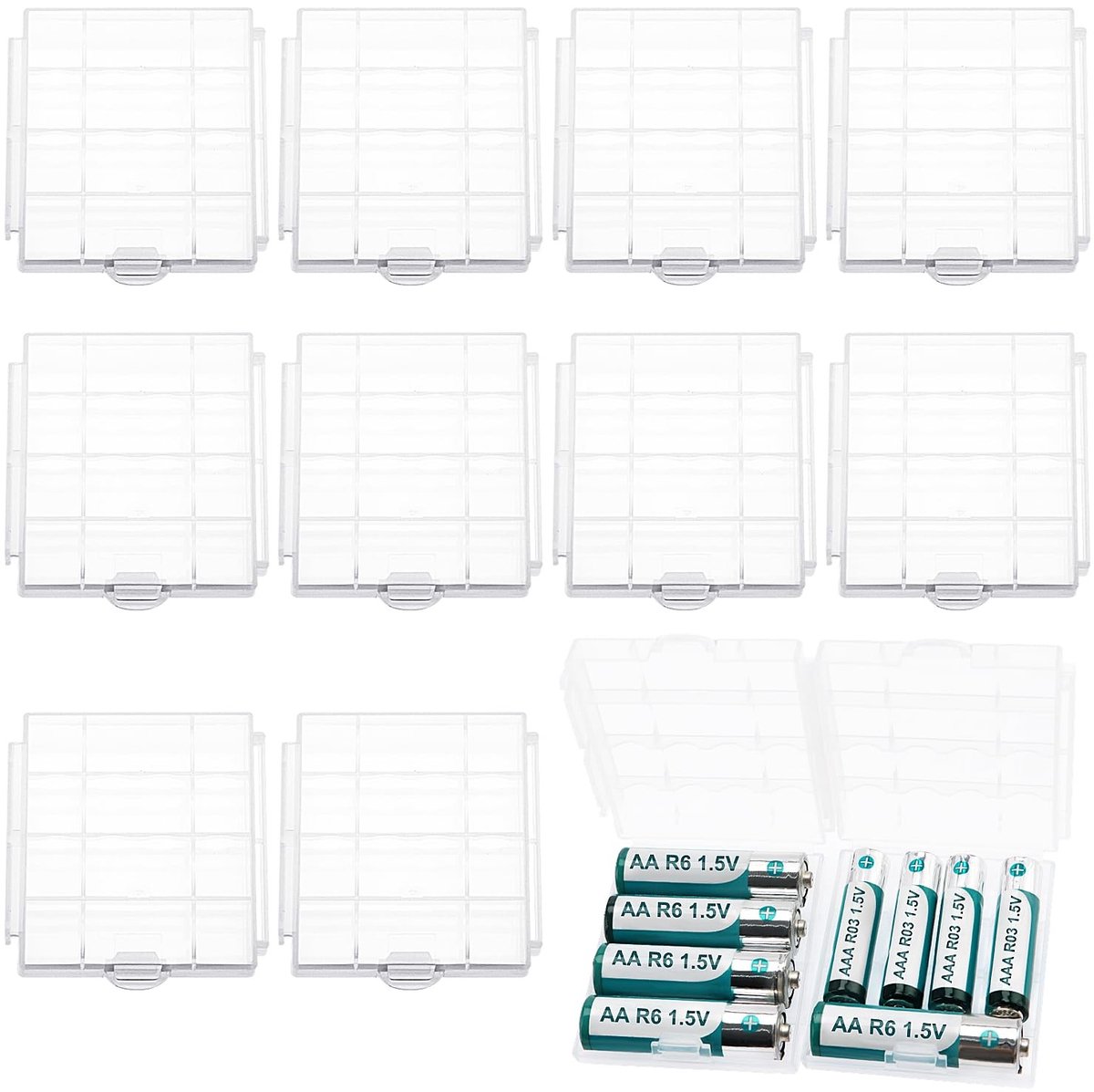 Solidchoice - Set van 12 Batterijopbergdozen voor AA/AAA Batterijen