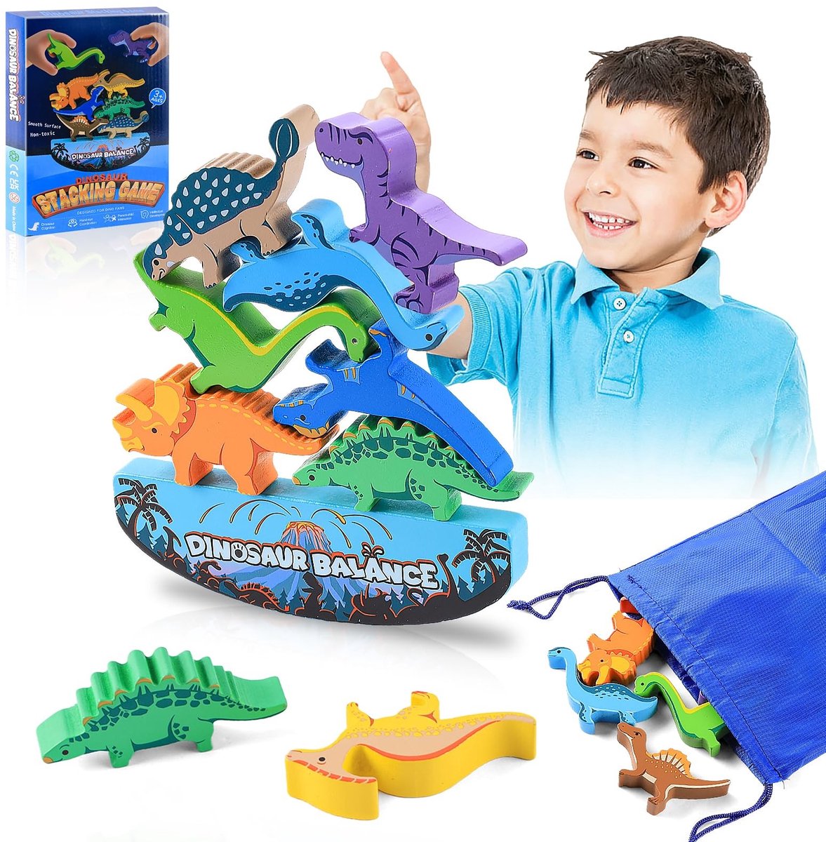Solidchoice - Houten Dinosaurussen Stapelspel, Educatief Speelgoed