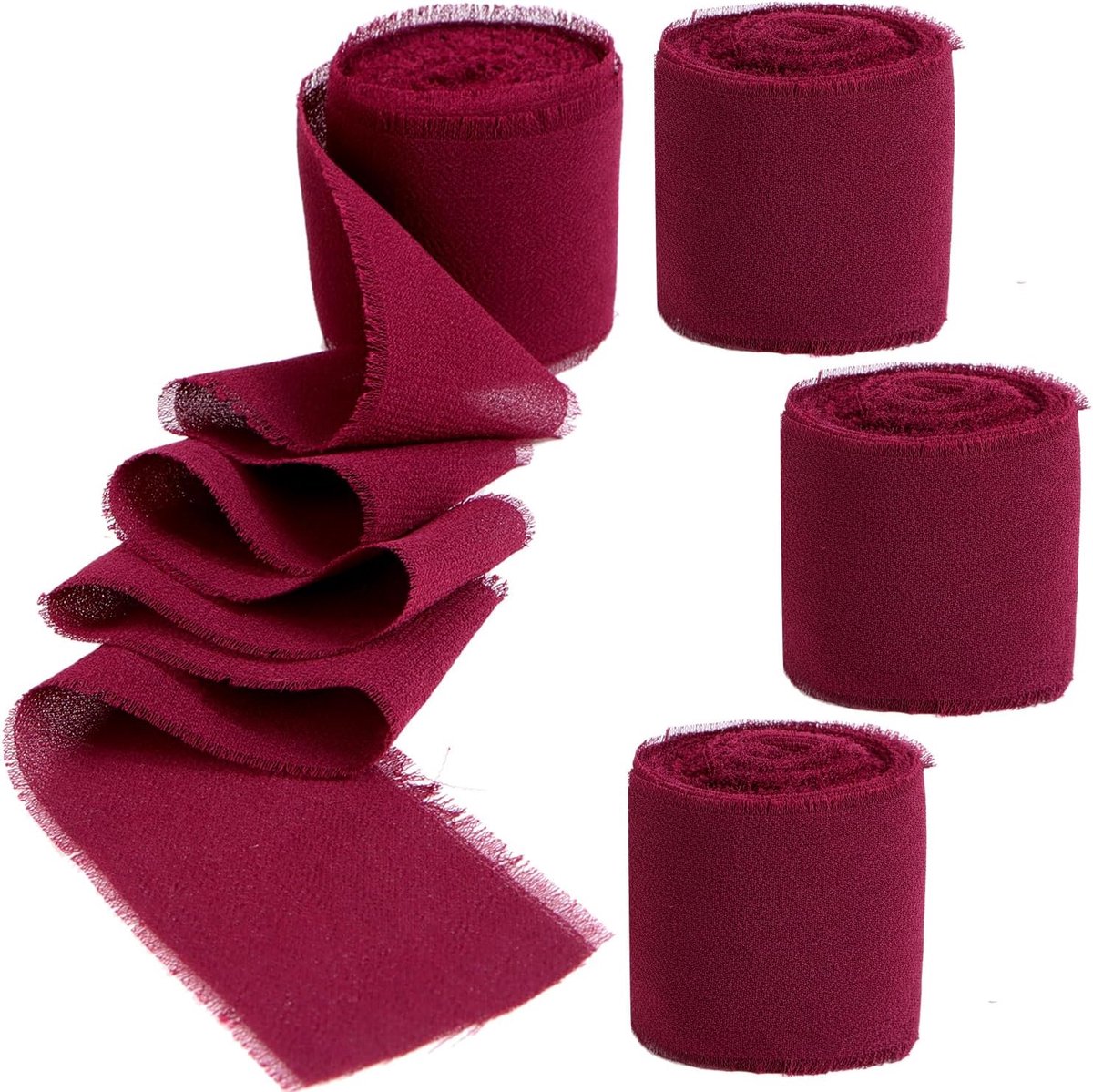 Chiffonband 4 cm x 5 m - wijnrood - 4 rollen - ideaal voor decoraties - ShopVlot