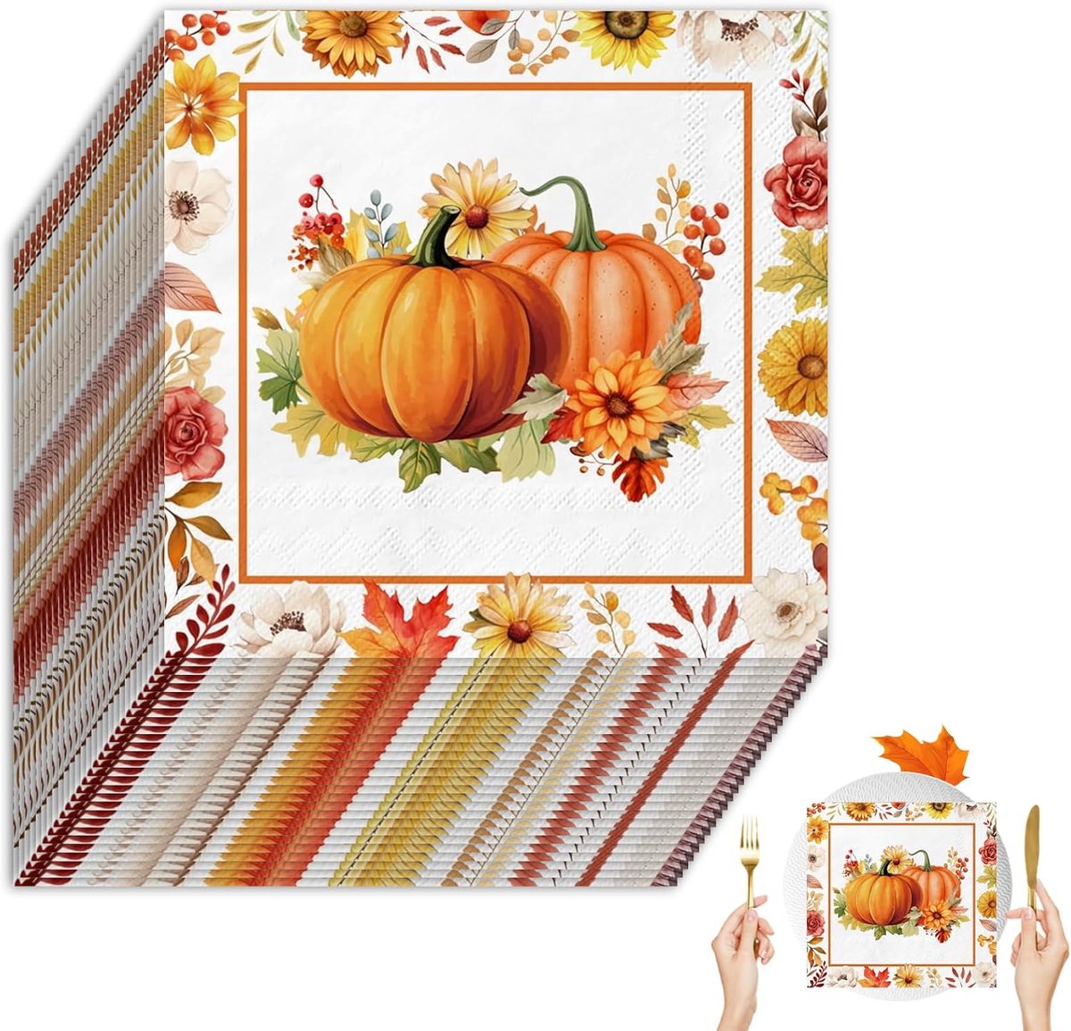 Papieren servetten 40 stuks 33x33cm - bloemen pompoen herfstkrans - zachte stijl - sfeervolle tafeldecoratie - ShopVlot