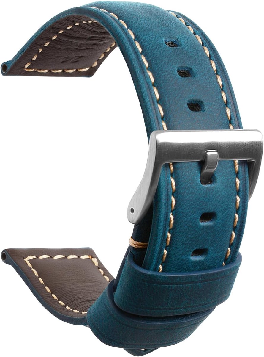 Horlogeband voor mannen 20mm 22mm 24mm - zwart vintage leer - dik en gevoerd - vervangband voor smartwatch - ShopVlot
