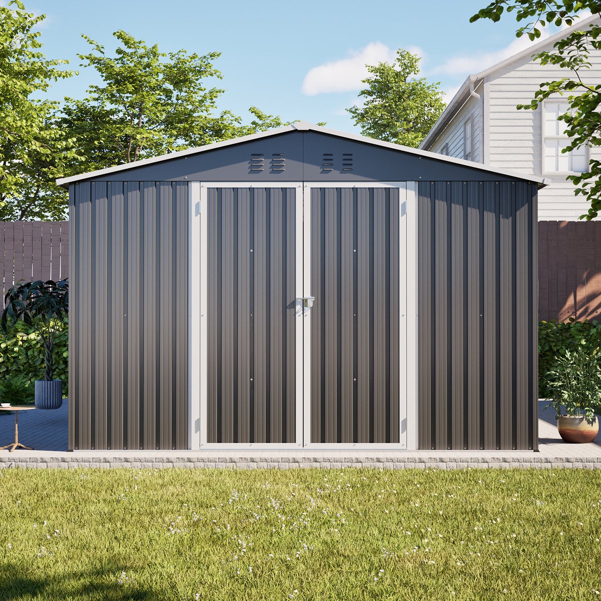 Zubaliya Gereedschapsschuur van metaal – deur – 300 x 311,4 x 200 cm – Grijs