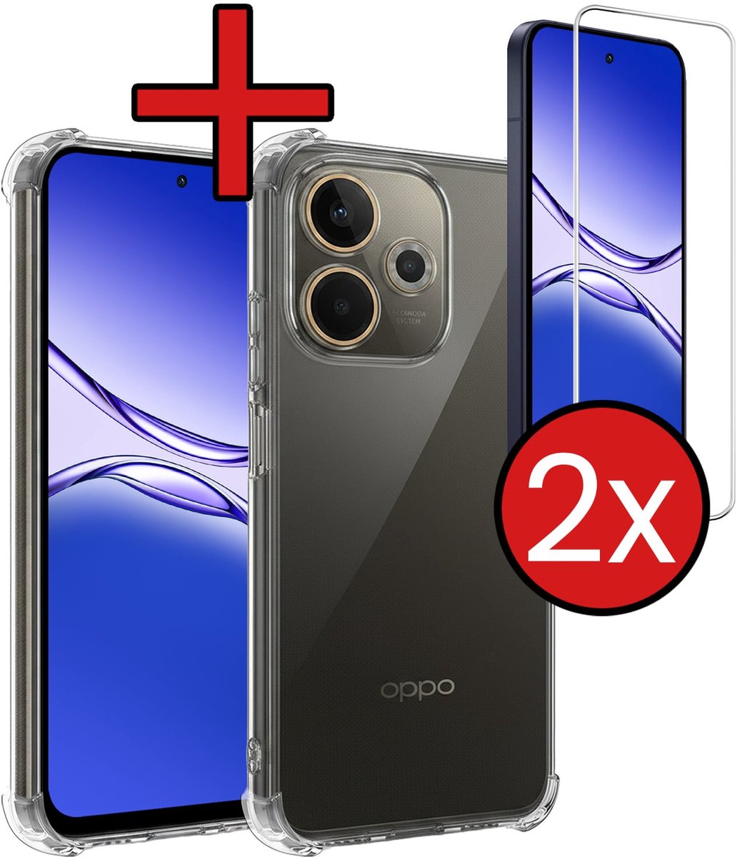 Hoesje - Met Screenprotector - 2 Stuks - Geschikt voor OPPO A5 Pro - Sterk & Shockproof - Back Cover - Siliconen Case - Telefoon Hoes - Shock Proof - Telefoonhoes - Transparant