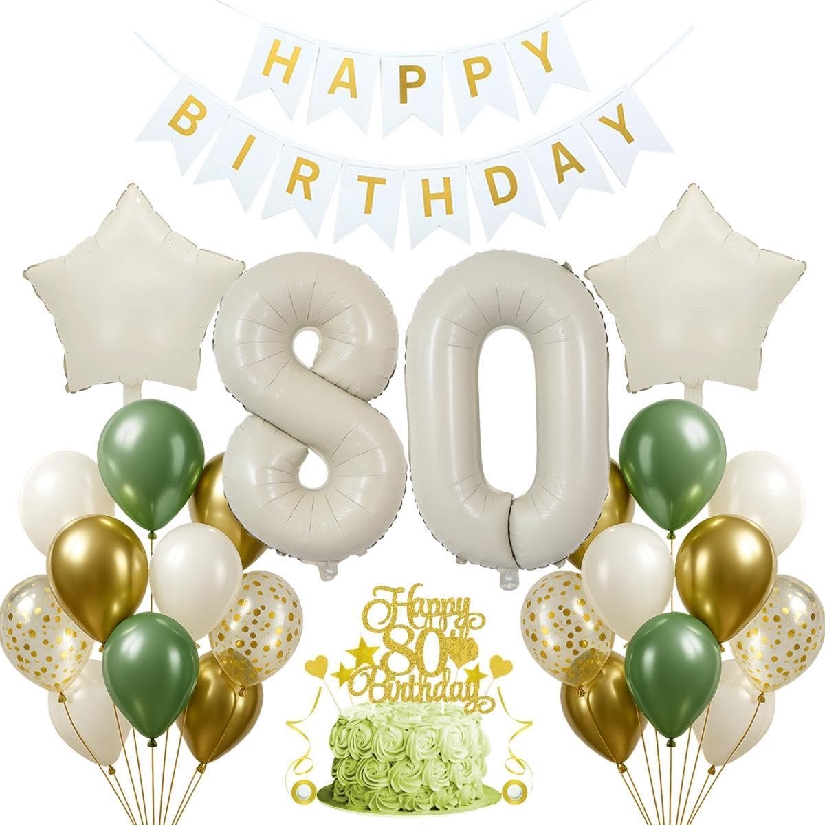 Verjaardag versiering 80 jaar - sage groen - 30 delig - feestelijke decoratie voor mannen en vrouwen - ShopVlot