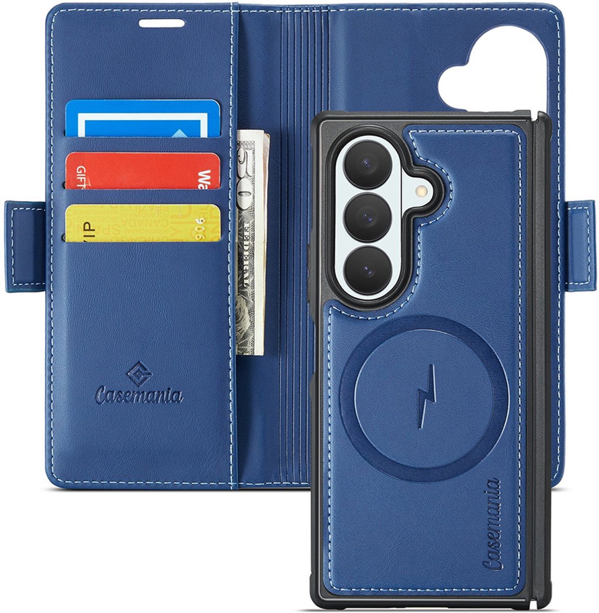 CaseMania Bookcase hoesje geschikt voor Samsung Galaxy Z Fold 8 Ultra - Effen Blauw - Kunstleer - 2-in-1 Magnetisch Uitneembaar Design - Compatible Qi2 & MagSafe