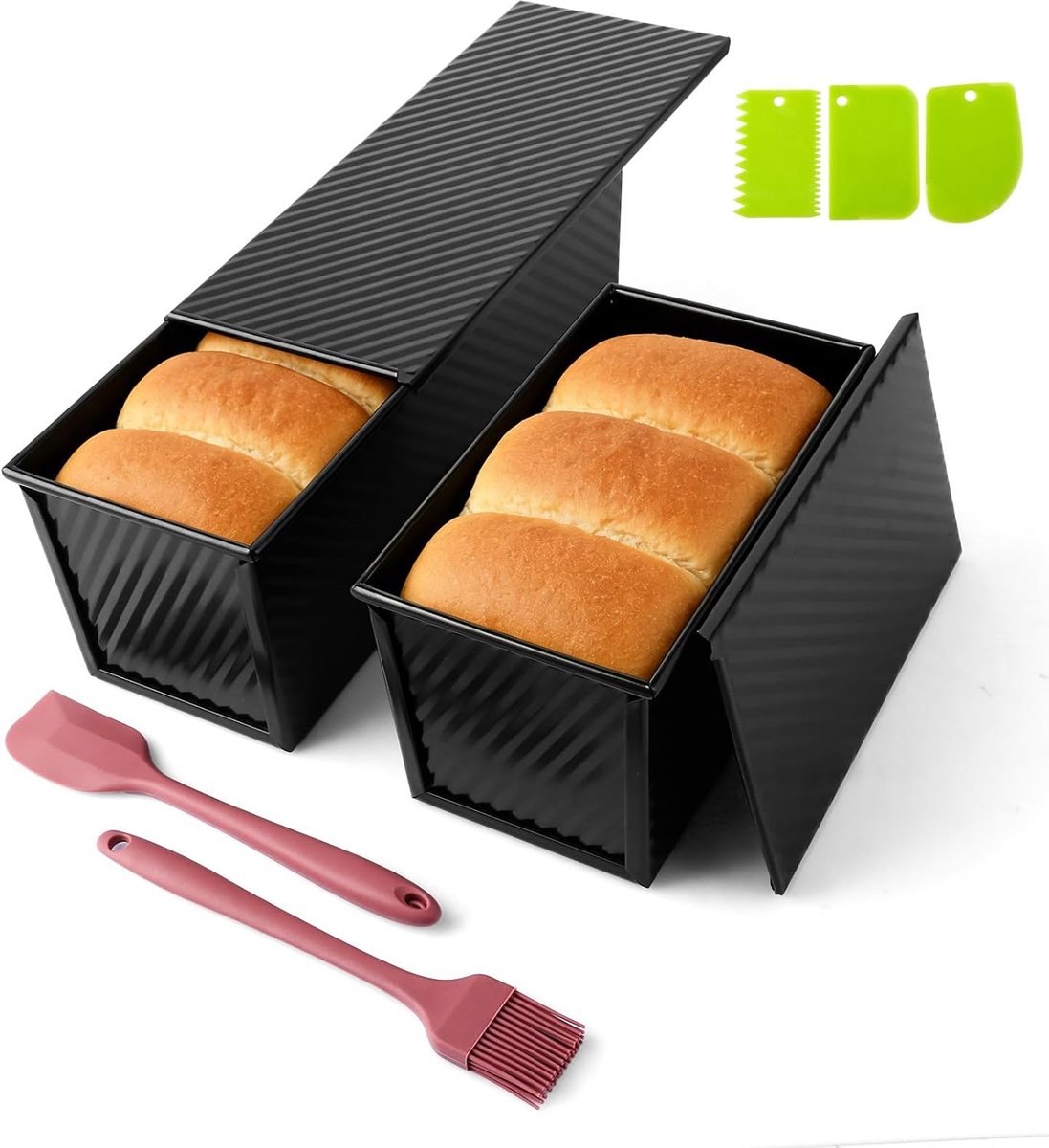 Broodbakvorm 2 stuks - met deksel - zwarte toastvorm - ideaal voor thuis bakken - ShopVlot