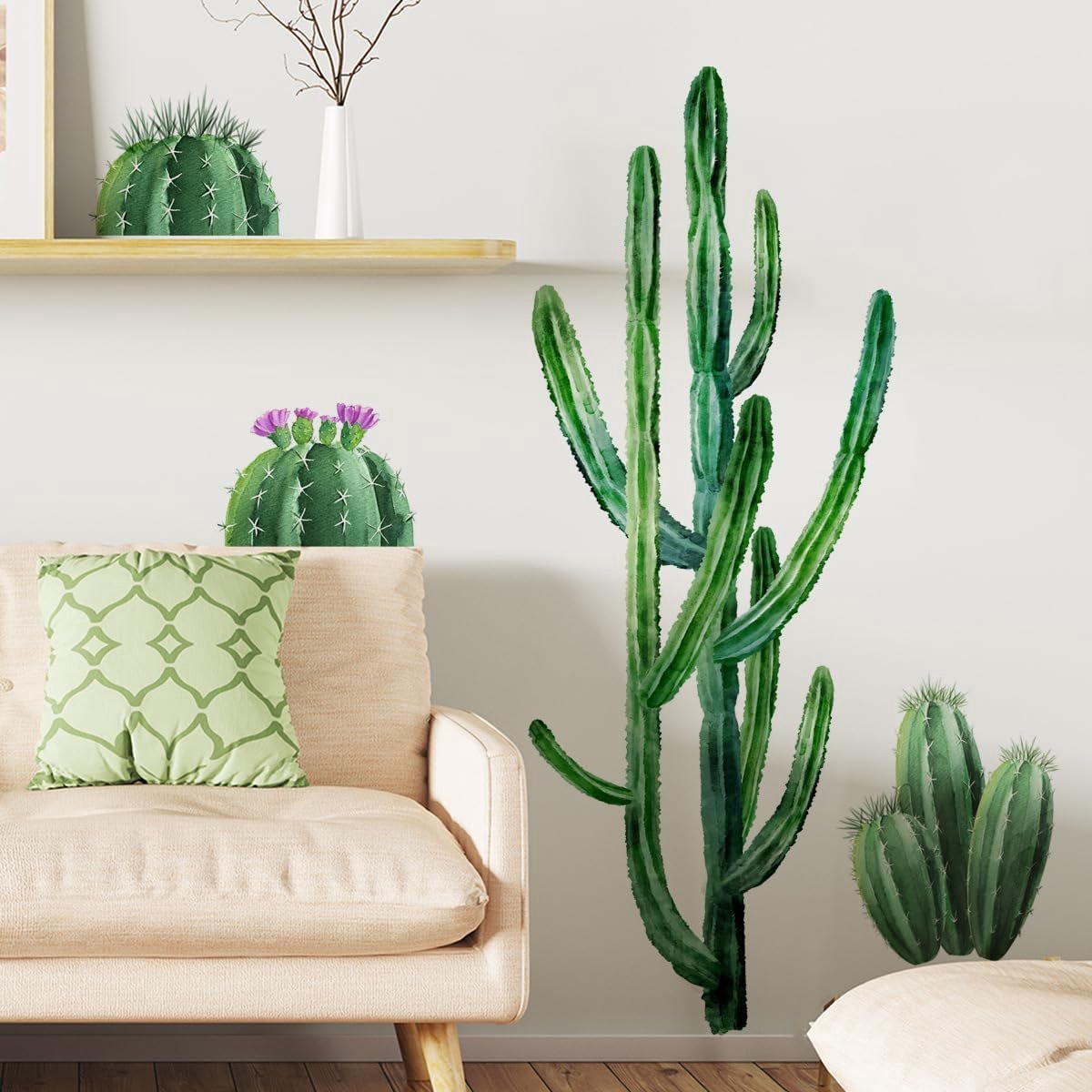 Cactus muurstickers - groene botanische planten - vinyl - eenvoudig aan te brengen voor tropische sfeer - ShopVlot