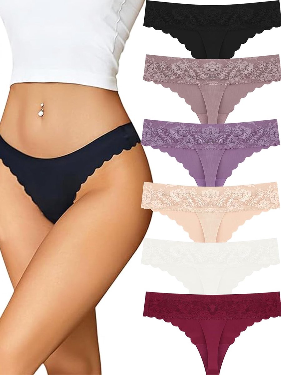 Dames Thong - Seamless Tanga - Sexy Kant - Comfortabele Ondergoed Set van 6 S-XL - ShopVlot