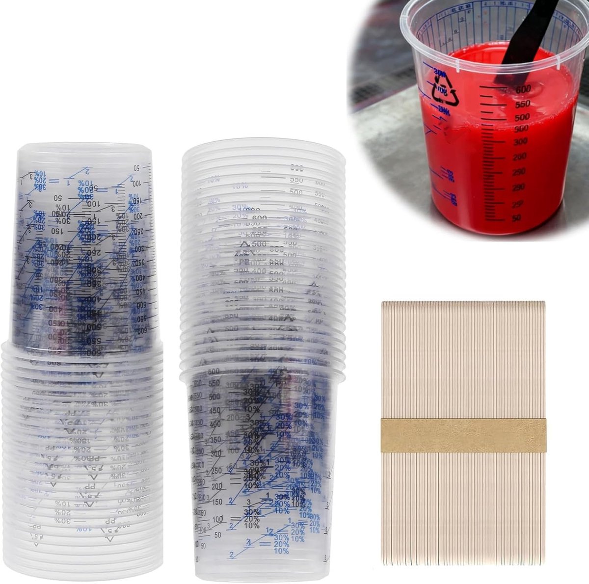 Mengbekers 600 ml - transparant kunststof - 50 stuks - herbruikbaar en duurzaam - ShopVlot