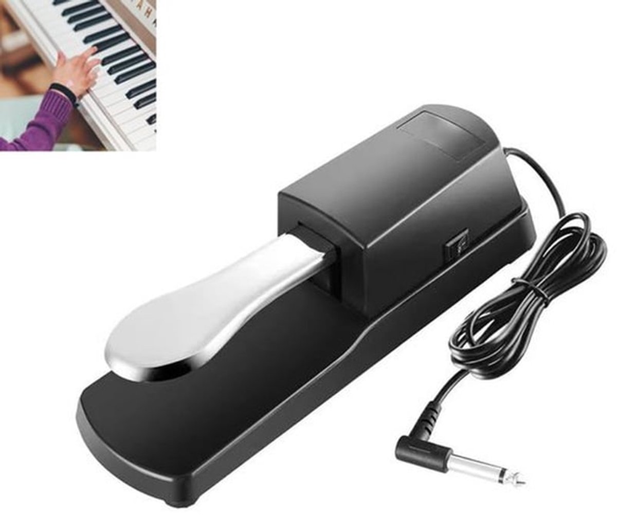 Sustainpedaal - universeel pianopedaal - met polariteitsschakelaar - 1/4'' (6,35 mm) ingangsaansluiting - draagbaar sustainpedaal - voor digitale piano, MIDI elektronisch keyboard en synthesizer - eenvoudige installatie - 230*70*62 cm - zwart