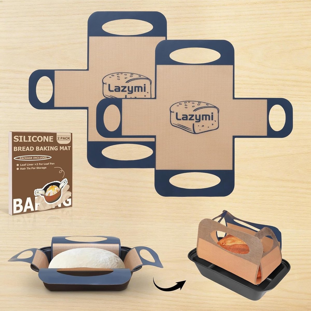 Herbruikbare Siliconen Brood Tin Liner - Donkergrijs - 49 x 39 cm - Met 4 Handgrepen - Voor Thuisbakkers