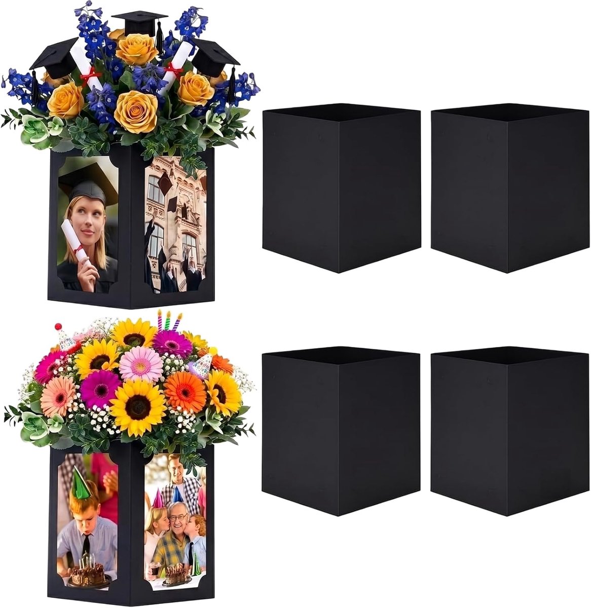 Fotodisplay 10x15 cm - zwarte opvouwbare decoratie - ruimte voor bloemen of licht - ideaal voor afstudeerfeest 2026 - ShopVlot